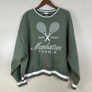 Better / Together Women's L Sweatshirt Green Manhattan Tennis Graphic Pullover